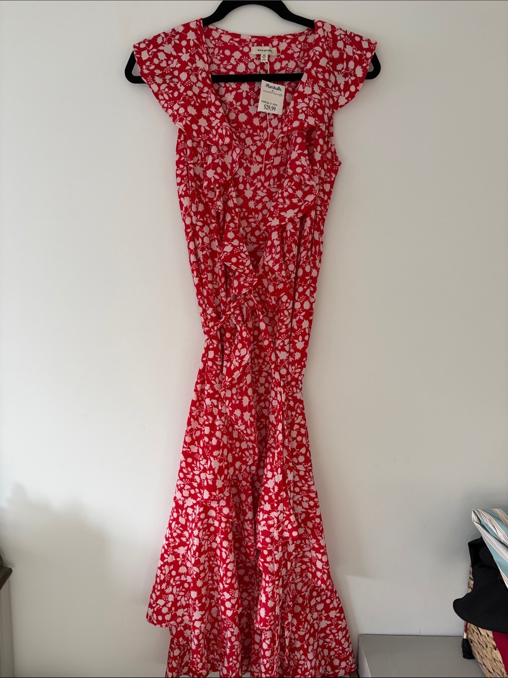 Max Studio Red Floral Ruffle Maxi Dress